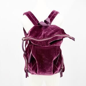 Clements Ribeiro Burgundy Velvet Backpack Mini Rucksack Zip Pockets Whimsigoth